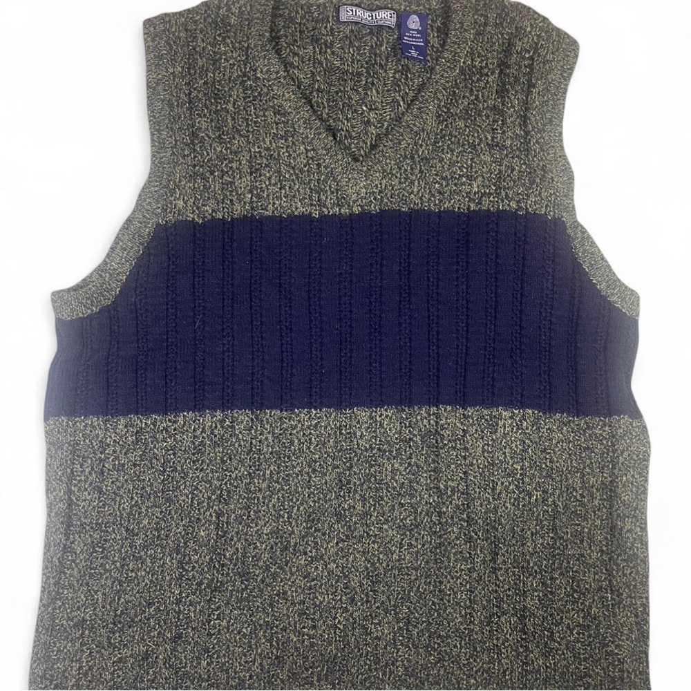 Structure Men's V-Neck Sweater Vest in Gray and Navy wool